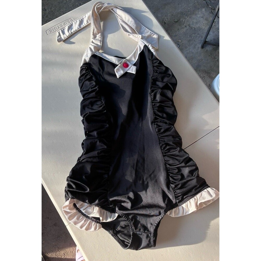 Rock Steady Black Retro Swimsuit Sz L Ruffle Pin Up 50s 1 Piece Sailor Whimsi